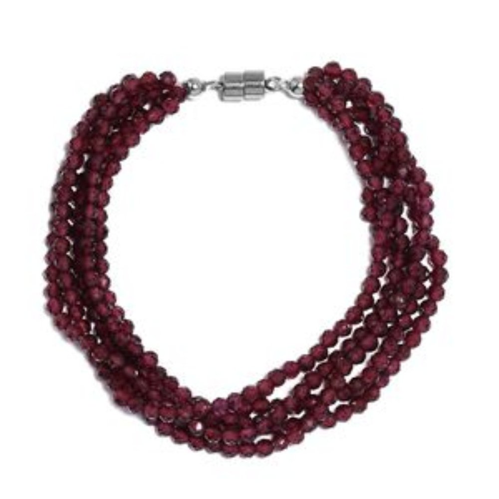 Orissa Rhodolite Garnet Beaded Multi Strand Bracelet in Platinum Over Sterling S